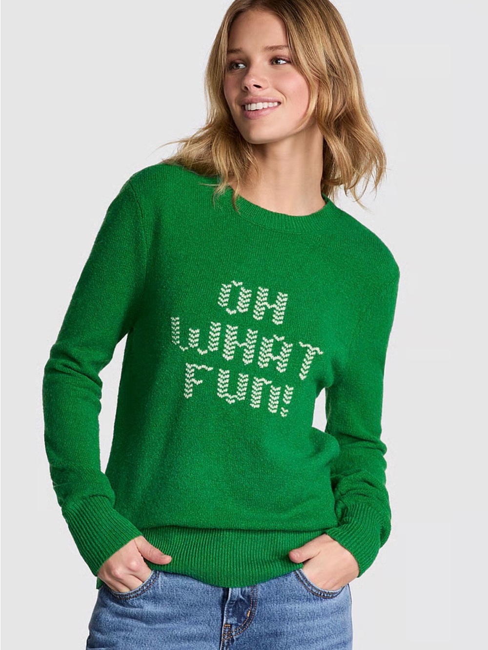 🤎 NWT Victoria’s Secret PINK Green Crewneck Sweater “Oh What Fun” XXL (01044)